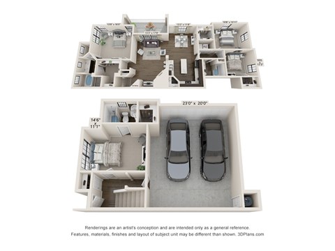 Floor plan for 4 beds, 3 baths, 1954 sqft